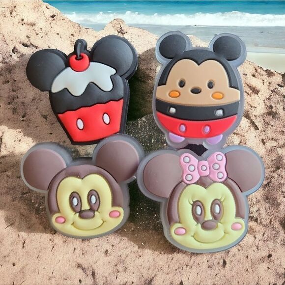 4pc Shoe Charms Mickey Mouse Set Minnie Face Cupcake Character Variety Pack - Picture 2 of 3